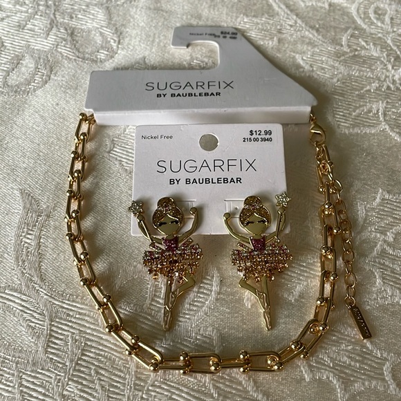 New on Cards Sugarfix Baublebar Ballerina Pierced Earrings & Necklace - Picture 1 of 4